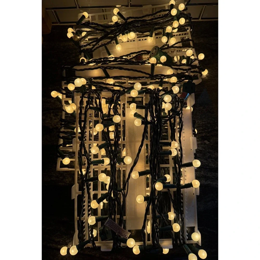 Vintage 3 Sets of Pearl White Working Christmas Lights